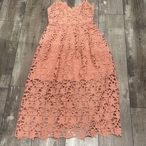 Astr Lace Midi Dress in Pink
